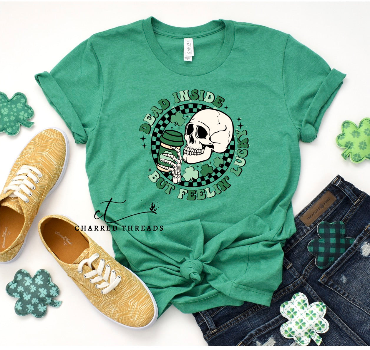 Dead Inside But Feelin' Lucky St. Patrick's Day Short Sleeve Shirt