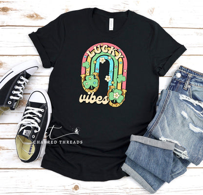 Lucky Vibes Rainbow St. Patrick's Day Short Sleeve Shirt