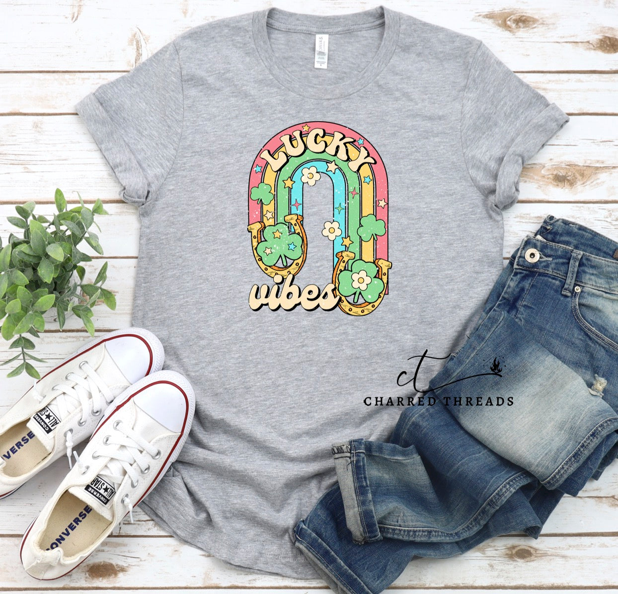 Lucky Vibes Rainbow St. Patrick's Day Short Sleeve Shirt