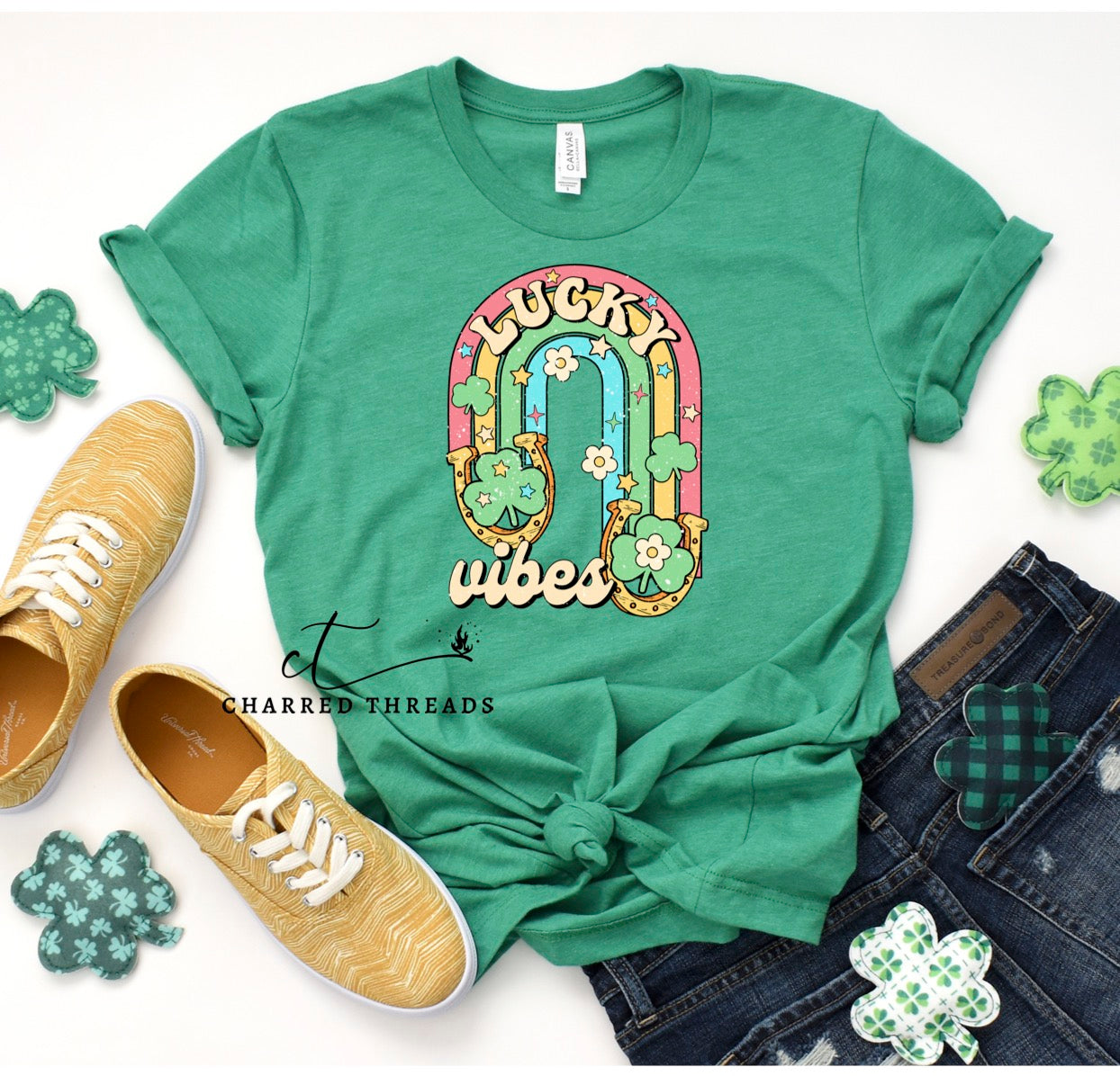 Lucky Vibes Rainbow St. Patrick's Day Short Sleeve Shirt