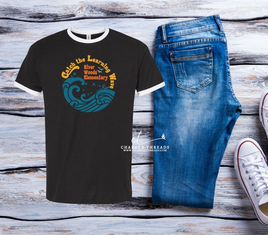 2024 River Woods Elementary Catch the Learning Wave Ringer T-Shirt