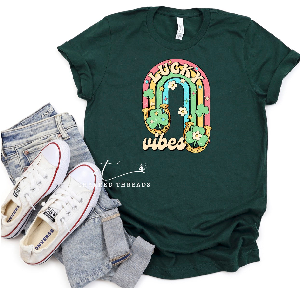 Lucky Vibes Rainbow St. Patrick's Day Short Sleeve Shirt