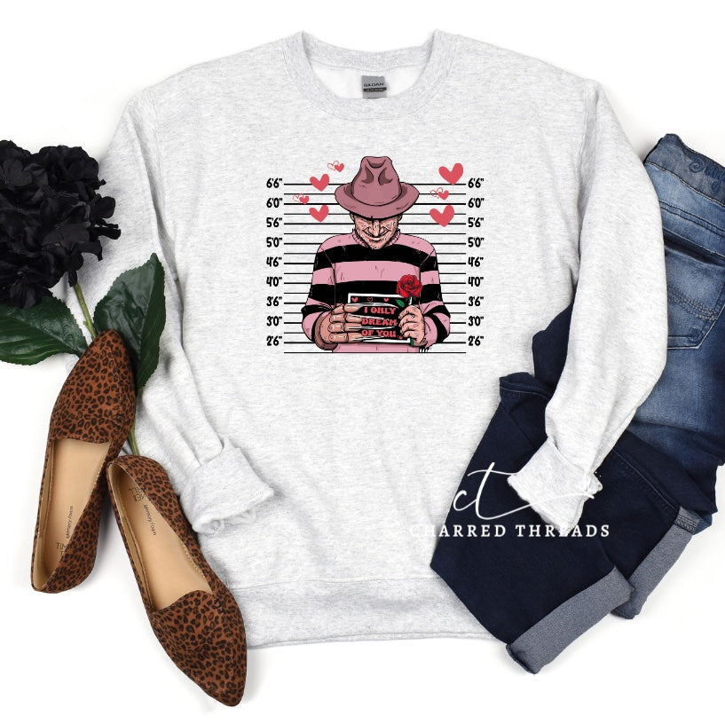 Valentine's Day Mugshot Horror Character Crewneck Sweatshirt