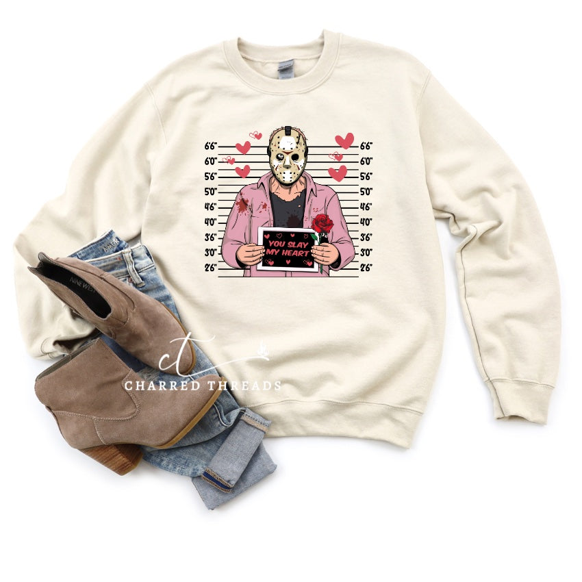 Valentine's Day Mugshot Horror Character Crewneck Sweatshirt