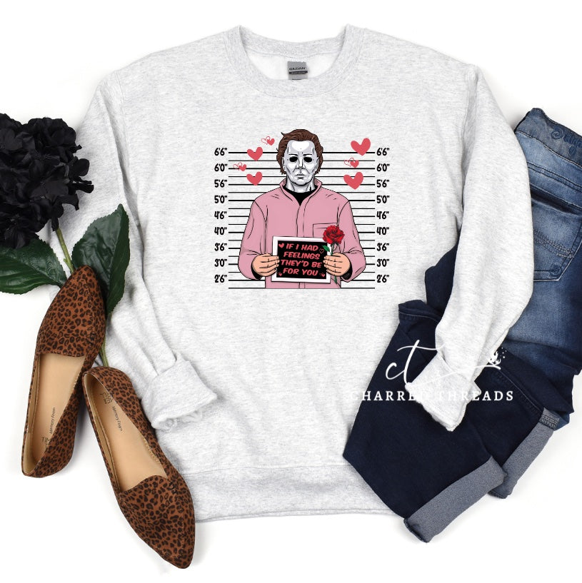 Valentine's Day Mugshot Horror Character Crewneck Sweatshirt