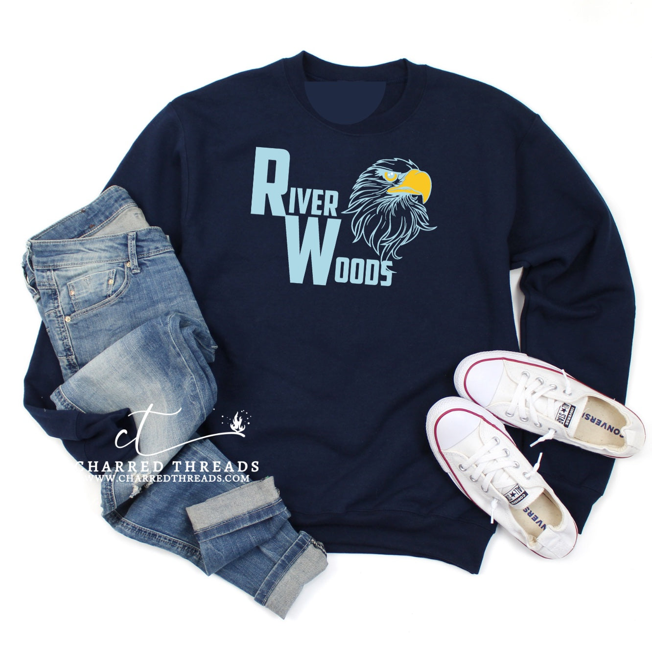 River Woods w/Eagle Head Graphic Crewneck Sweatshirt