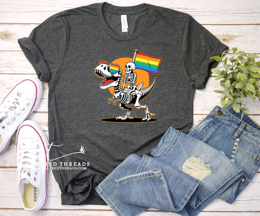 Skeleton Dinosaur Pride Short Sleeve Graphic T-Shirt