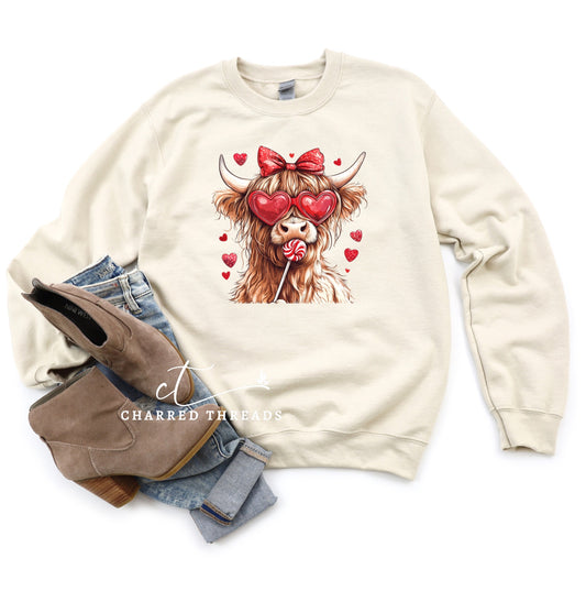 Highland Cow Valentine Crewneck Sweatshirt